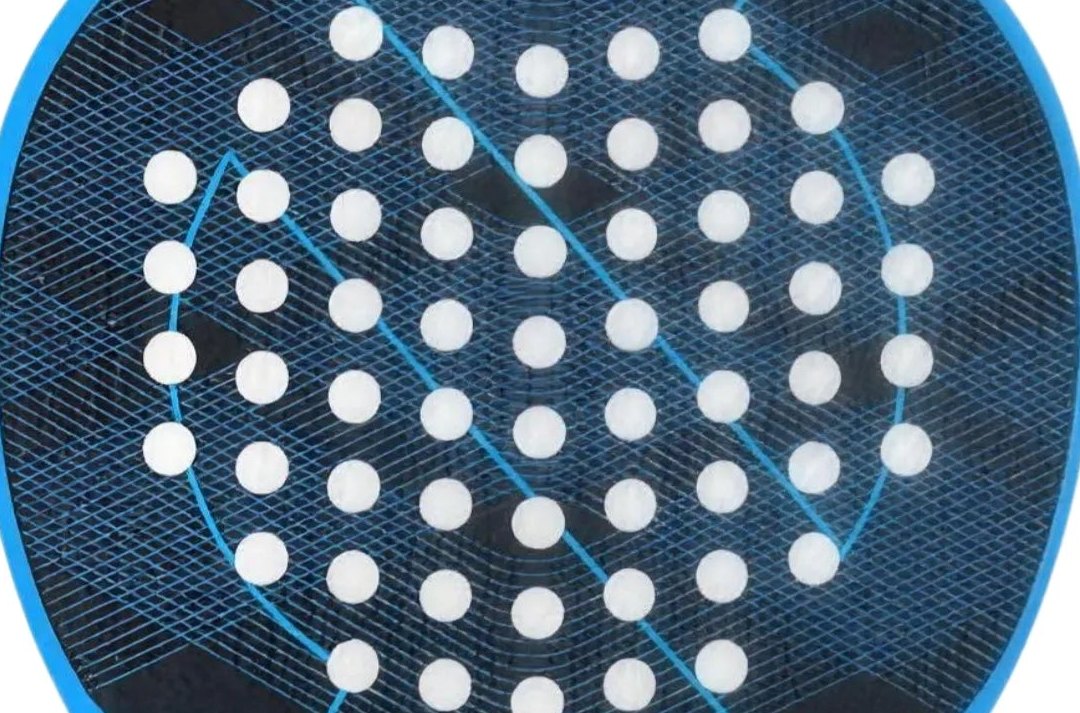 Close-up of a carbon teardrop padel racket face