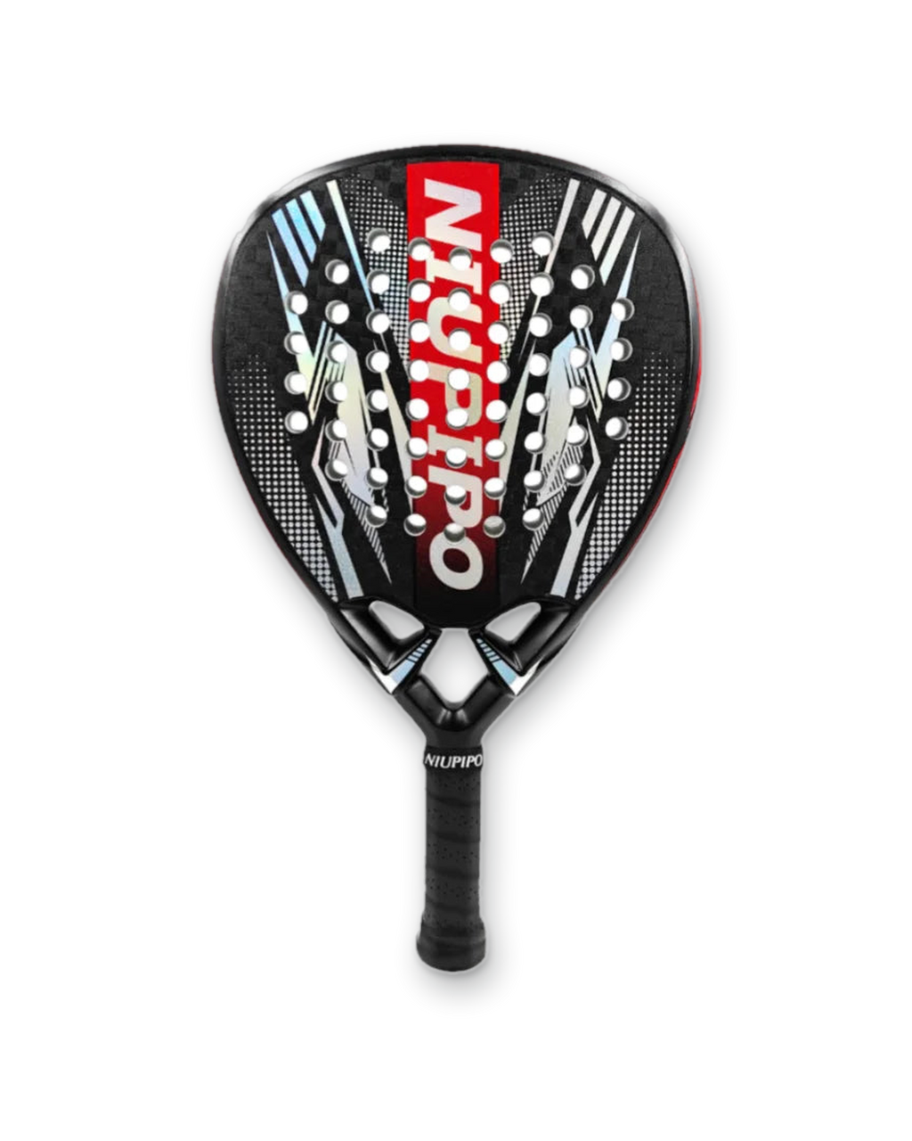 Niupipo 12K carbon diamond padel racket in red and black, front view
