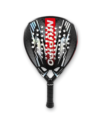Niupipo 12K carbon diamond padel racket in red and black, front view