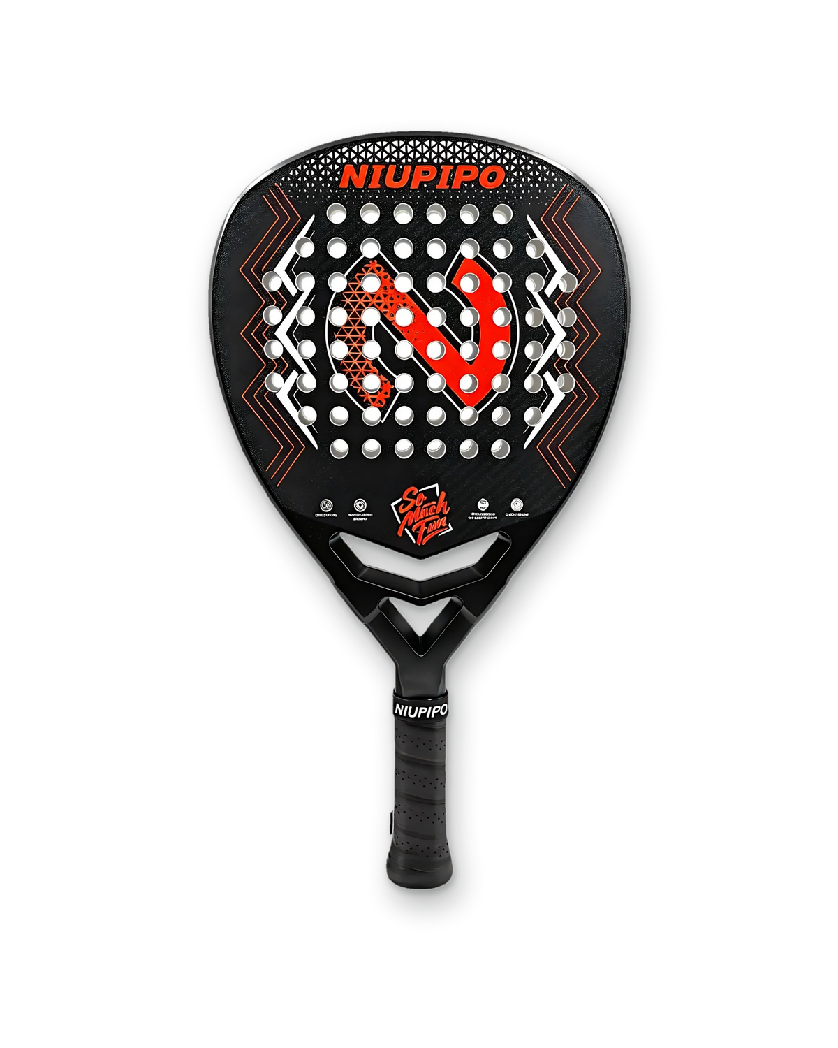 Niupipo 3K carbon diamond padel racket in black and red, front view