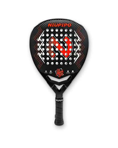 Niupipo 3K carbon diamond padel racket in black and red, front view