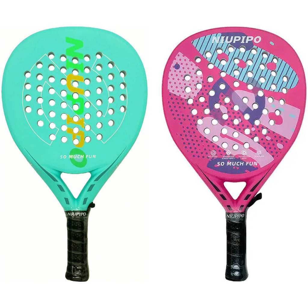 Niupipo couples padel racket set of 2: mint and pink carbon teardrop rackets side by side