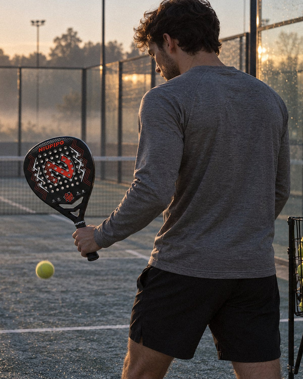 Niupipo 3K Carbon Diamond Padel Racket, Black and Red