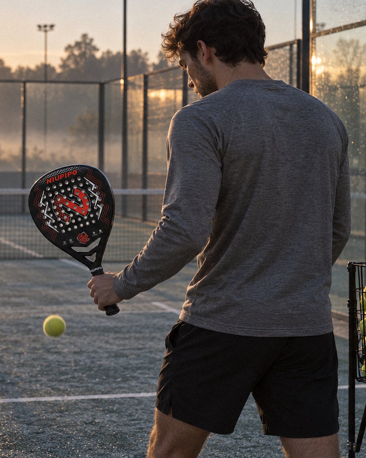 Niupipo 3K Carbon Diamond Padel Racket, Black and Red