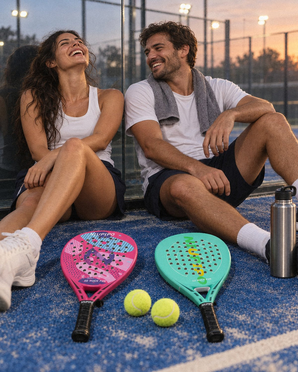 Niupipo Couples Padel Racket Set of 2, Mint and Pink Teardrop